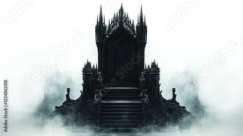 Royal throne isolated on white background. Dark gothic throne. Majestic throne photo