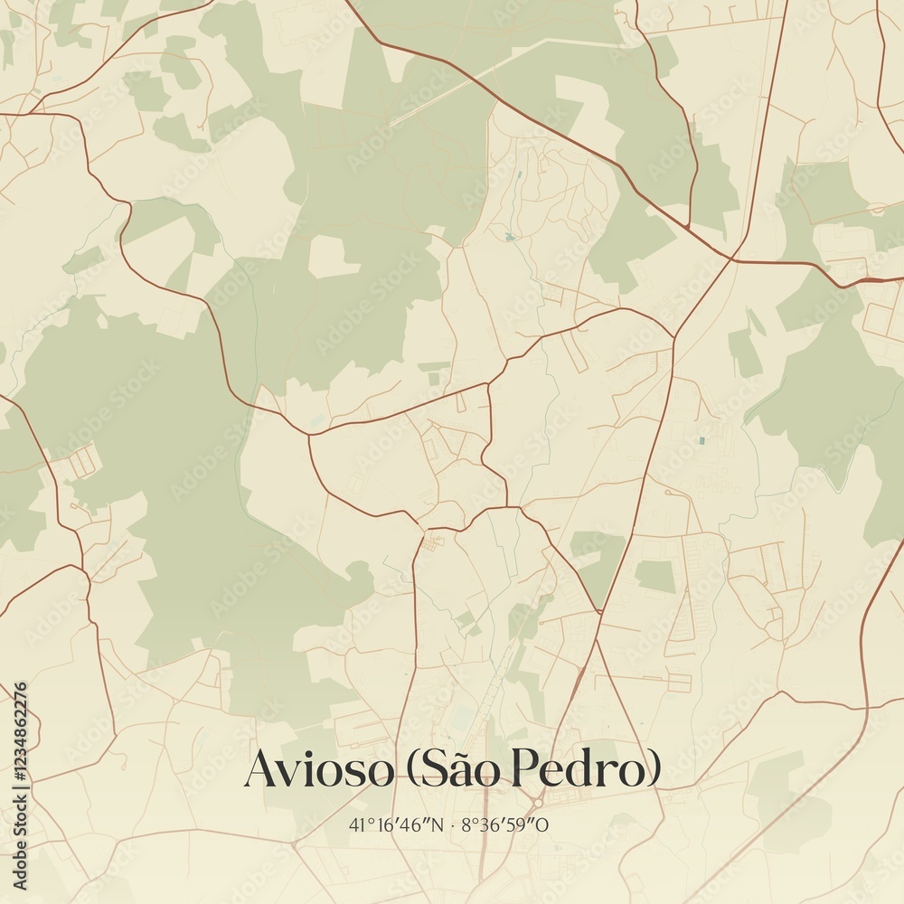 Fototapeta premium Vintage map of Avioso (São Pedro), Portugal.