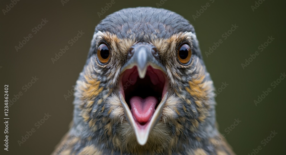 Fototapeta premium Close-up of a bird with an open beak, showcasing vibrant feathers