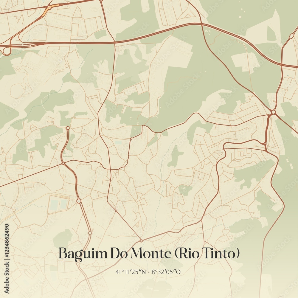 Fototapeta premium Vintage map of Baguim Do Monte (Rio Tinto), Portugal. 
