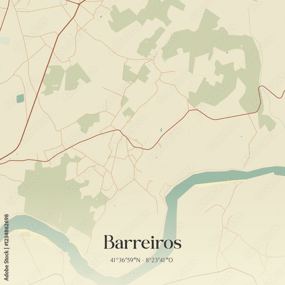 Fototapeta premium Vintage map of Barreiros, Portugal. 