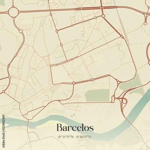 Fototapeta Naklejka Na Ścianę i Meble -  Vintage map of Barcelos, Portugal. 