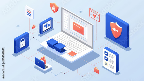 Wallpaper Mural Digital security shield with neon glow and network connectivity icons for network protection ,  in dark blue gradient Torontodigital.ca