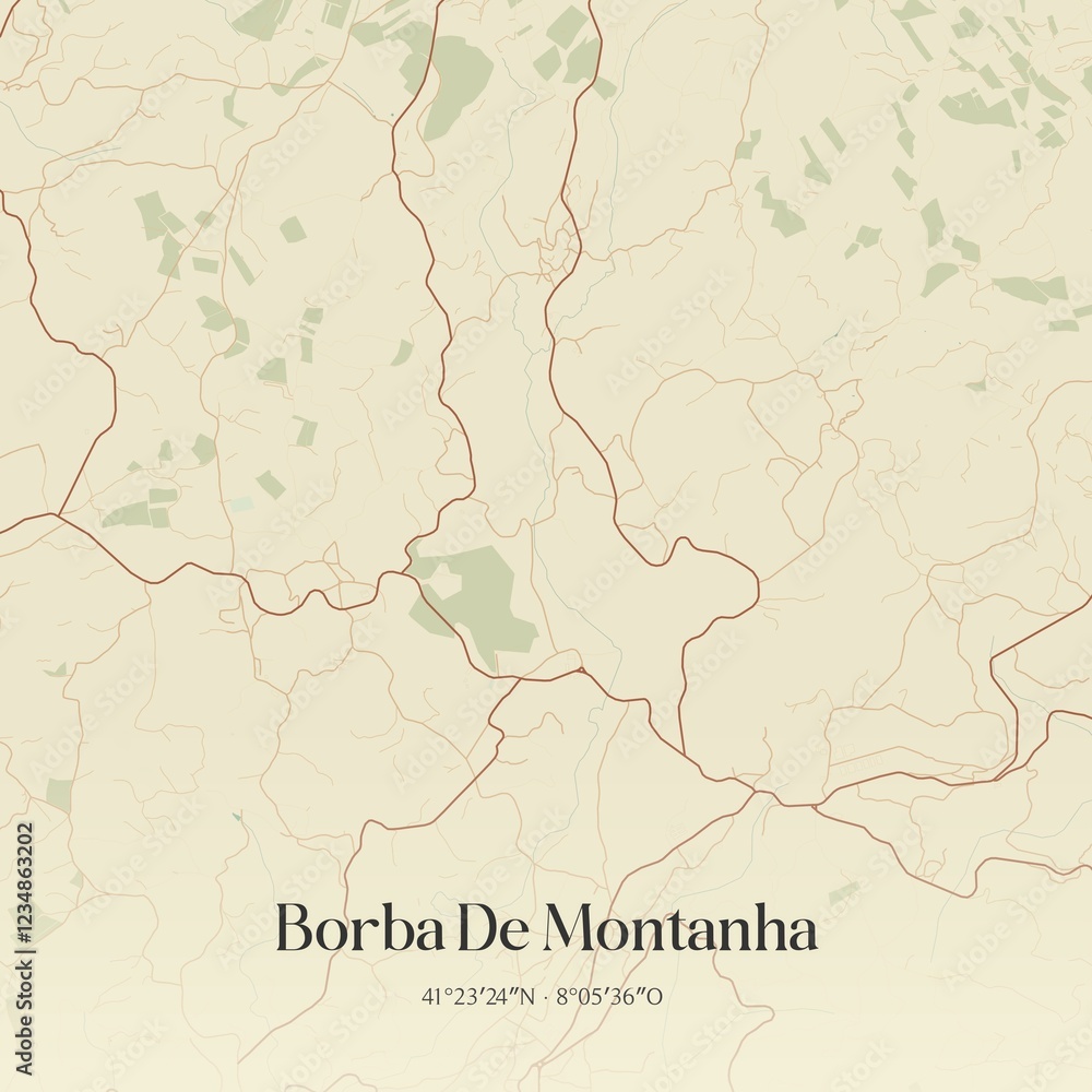 Fototapeta premium Vintage map of Borba De Montanha, Portugal. 