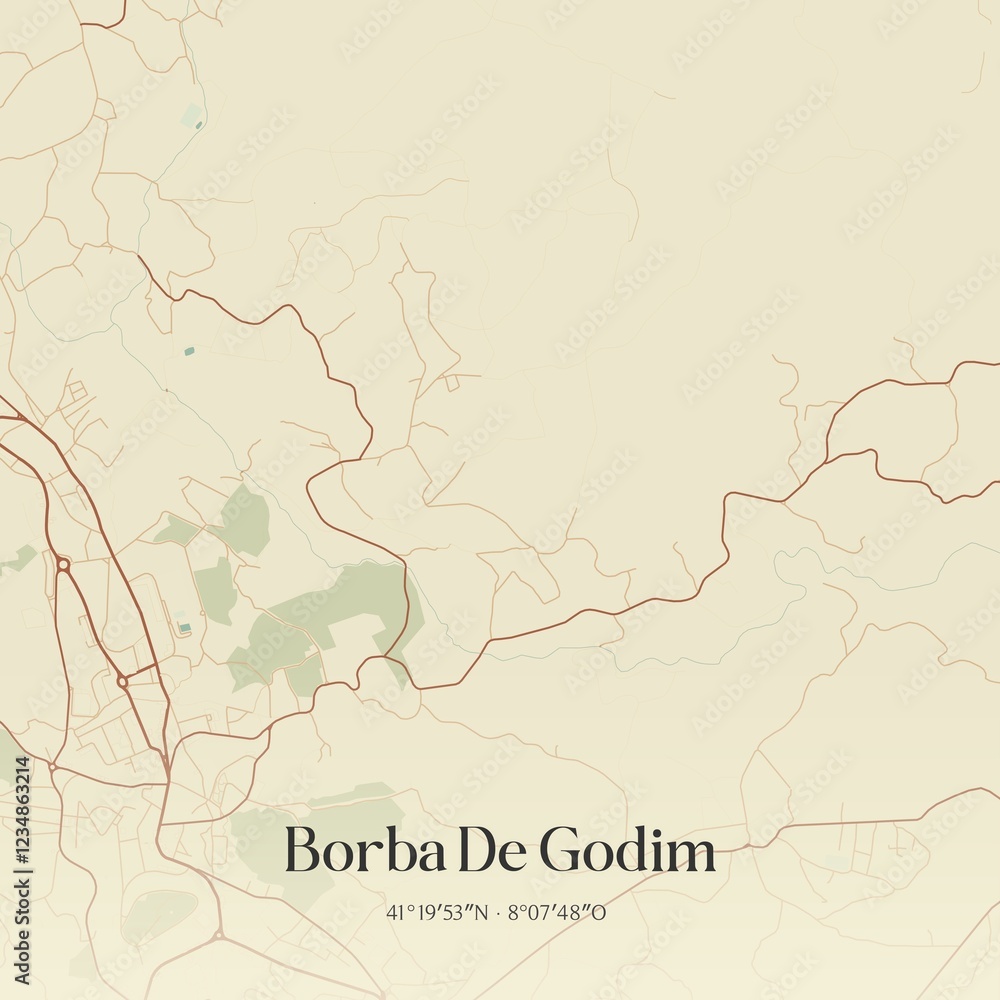 Fototapeta premium Vintage map of Borba De Godim, Portugal. 