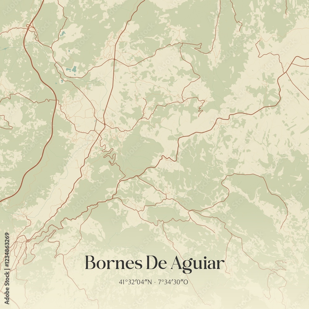 Fototapeta premium Vintage map of Bornes De Aguiar, Portugal.
