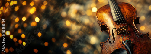 Violin on dark background as music concert banner with copy space