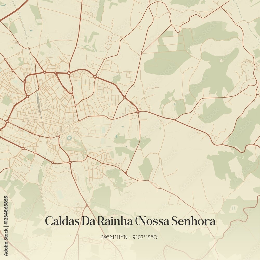 Fototapeta premium Vintage map of Caldas Da Rainha (Nossa Senhora, Portugal.