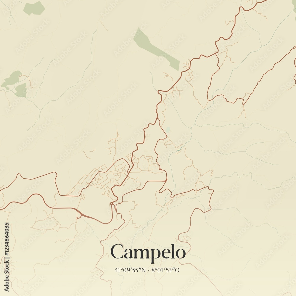 Fototapeta premium Vintage map of Campelo, Portugal. 
