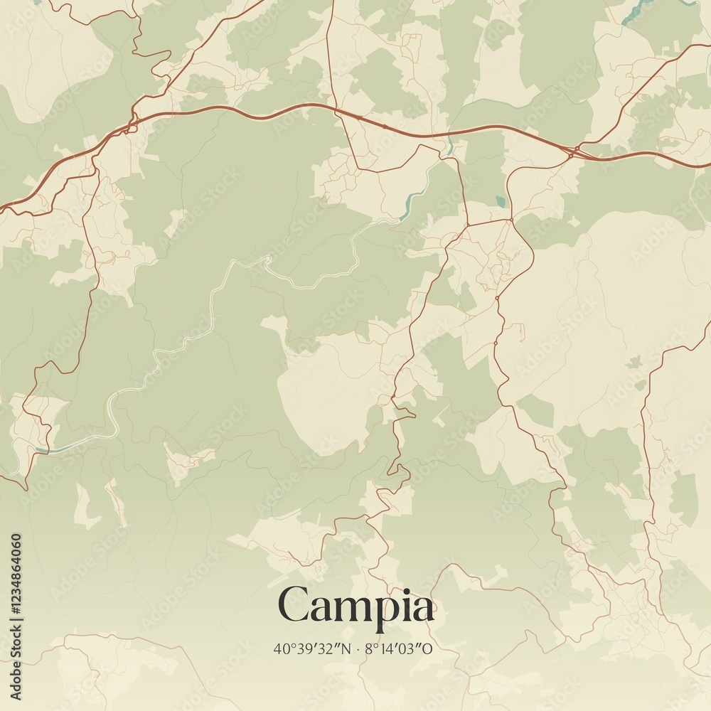Obraz premium Vintage map of Campia, Portugal. 
