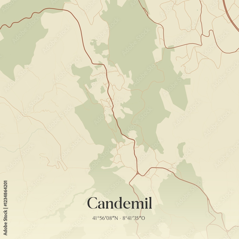 Fototapeta premium Vintage map of Candemil, Portugal. 