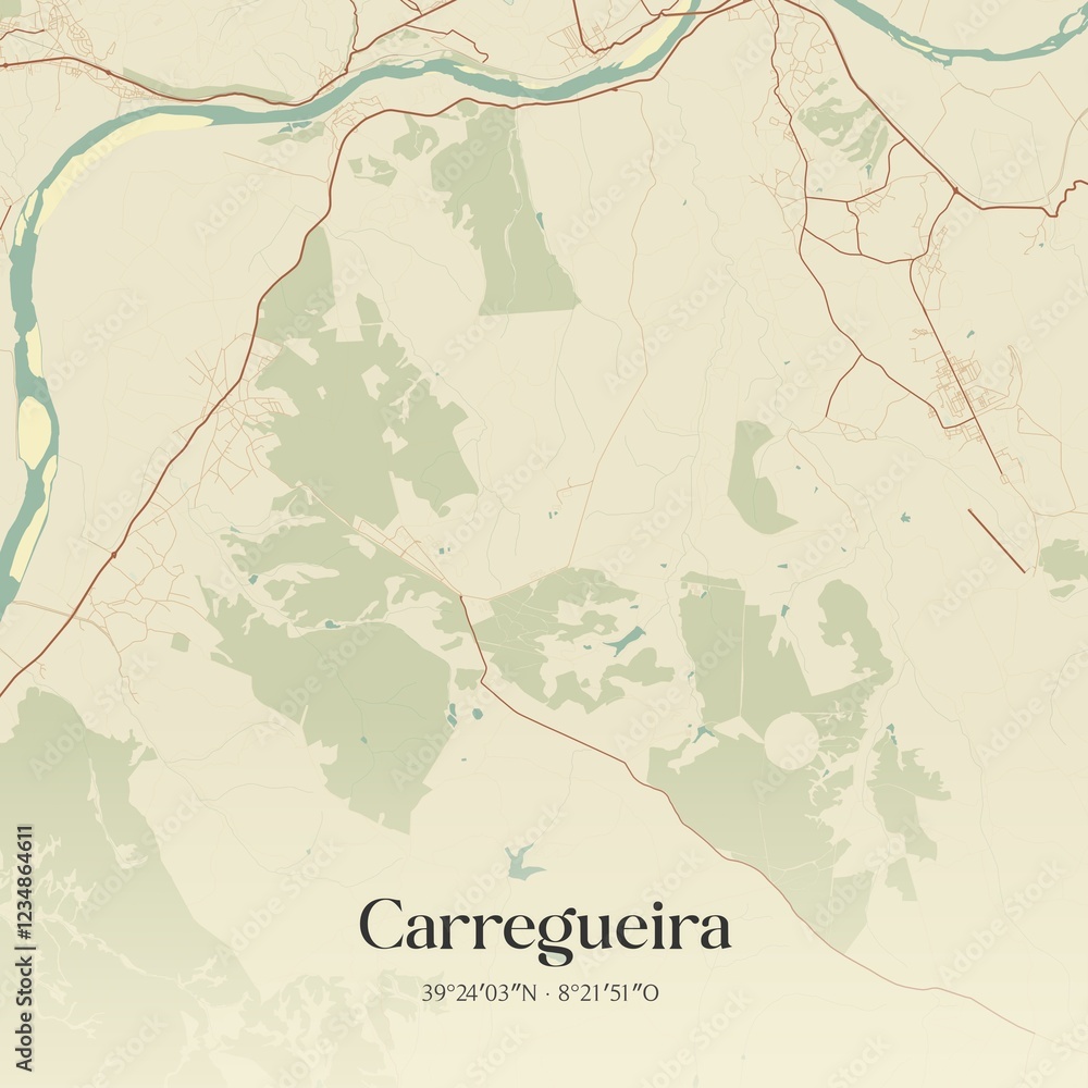 Fototapeta premium Vintage map of Carregueira, Portugal.