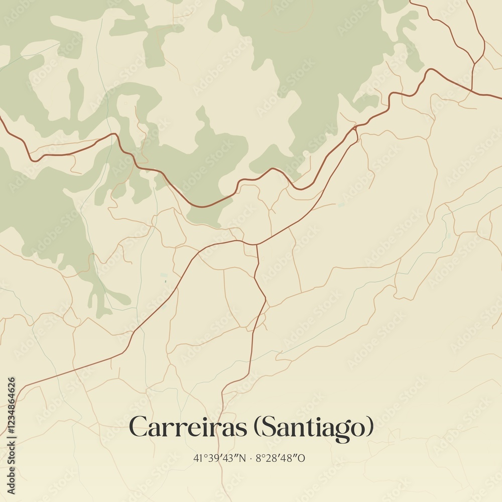Fototapeta premium Vintage map of Carreiras (Santiago), Portugal. 