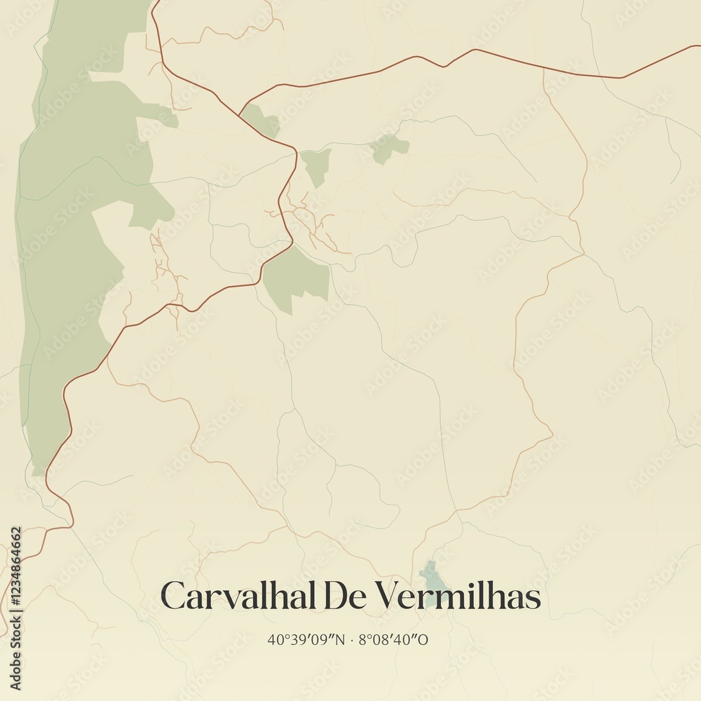 Fototapeta premium Vintage map of Carvalhal De Vermilhas, Portugal. 