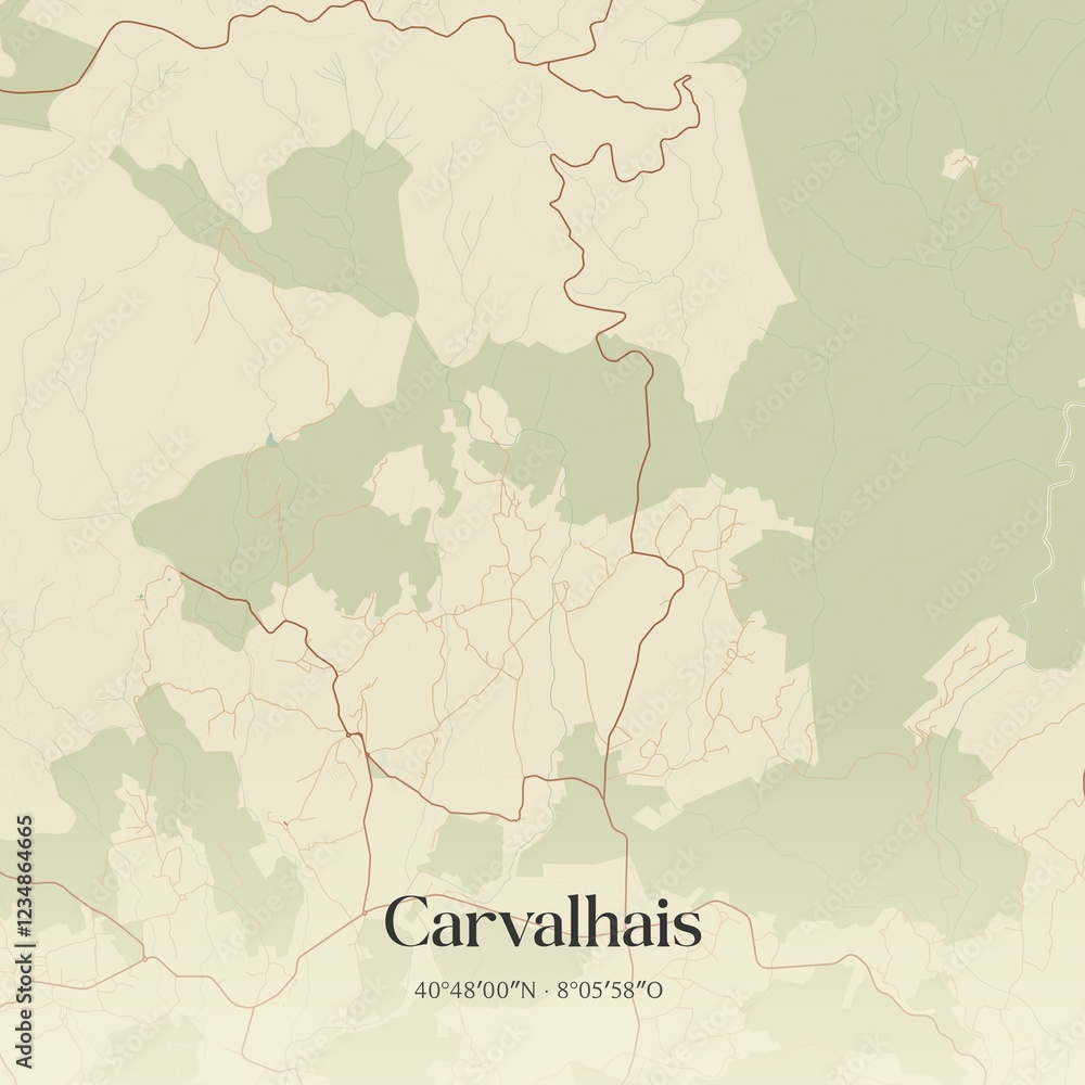 Obraz premium Vintage map of Carvalhais, Portugal. 