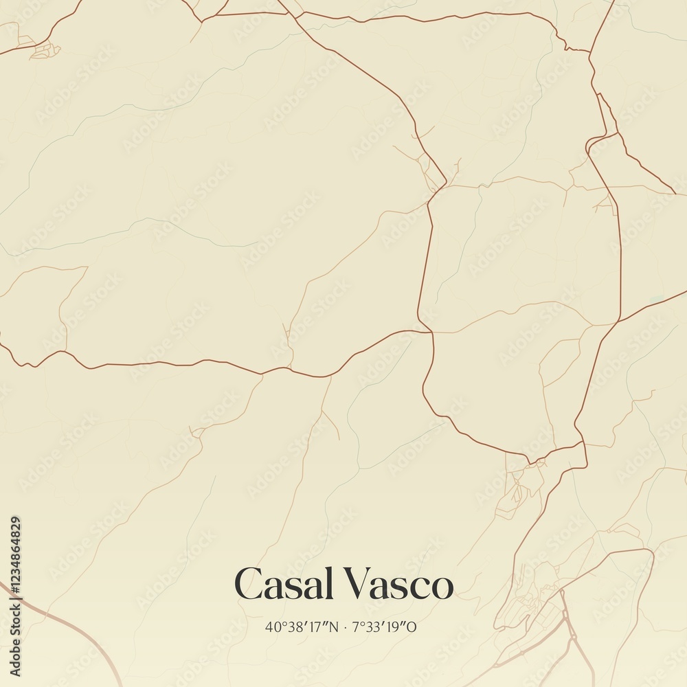 Fototapeta premium Vintage map of Casal Vasco, Portugal. 