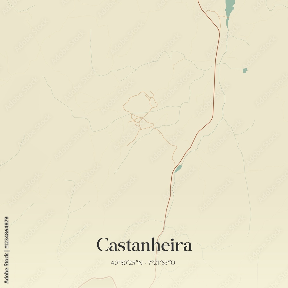Fototapeta premium Vintage map of Castanheira, Portugal. 