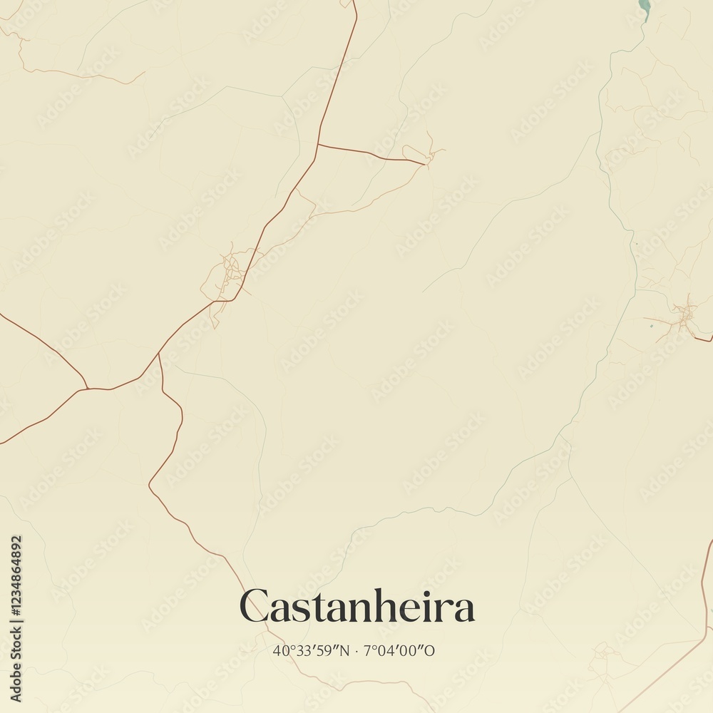 Fototapeta premium Vintage map of Castanheira, Portugal. 