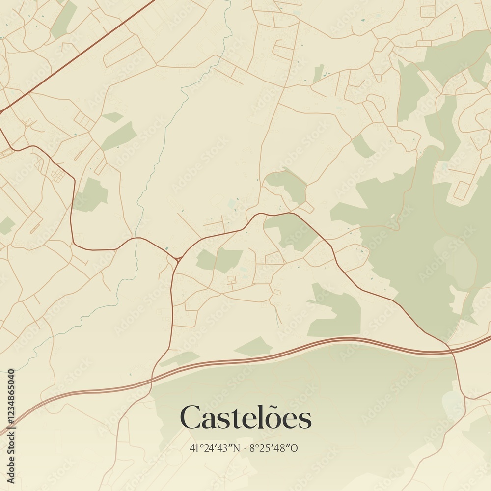 Fototapeta premium Vintage map of Castelões, Portugal.