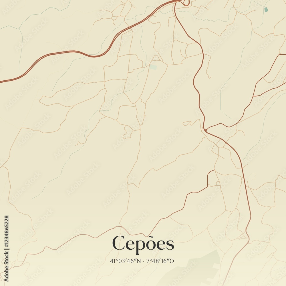 Fototapeta premium Vintage map of Cepões, Portugal.