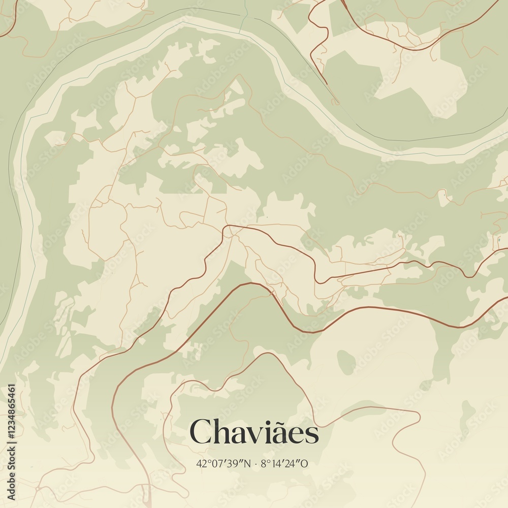 Fototapeta premium Vintage map of Chaviães, Portugal.