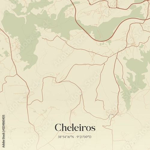 Vintage map of Cheleiros, Portugal. 