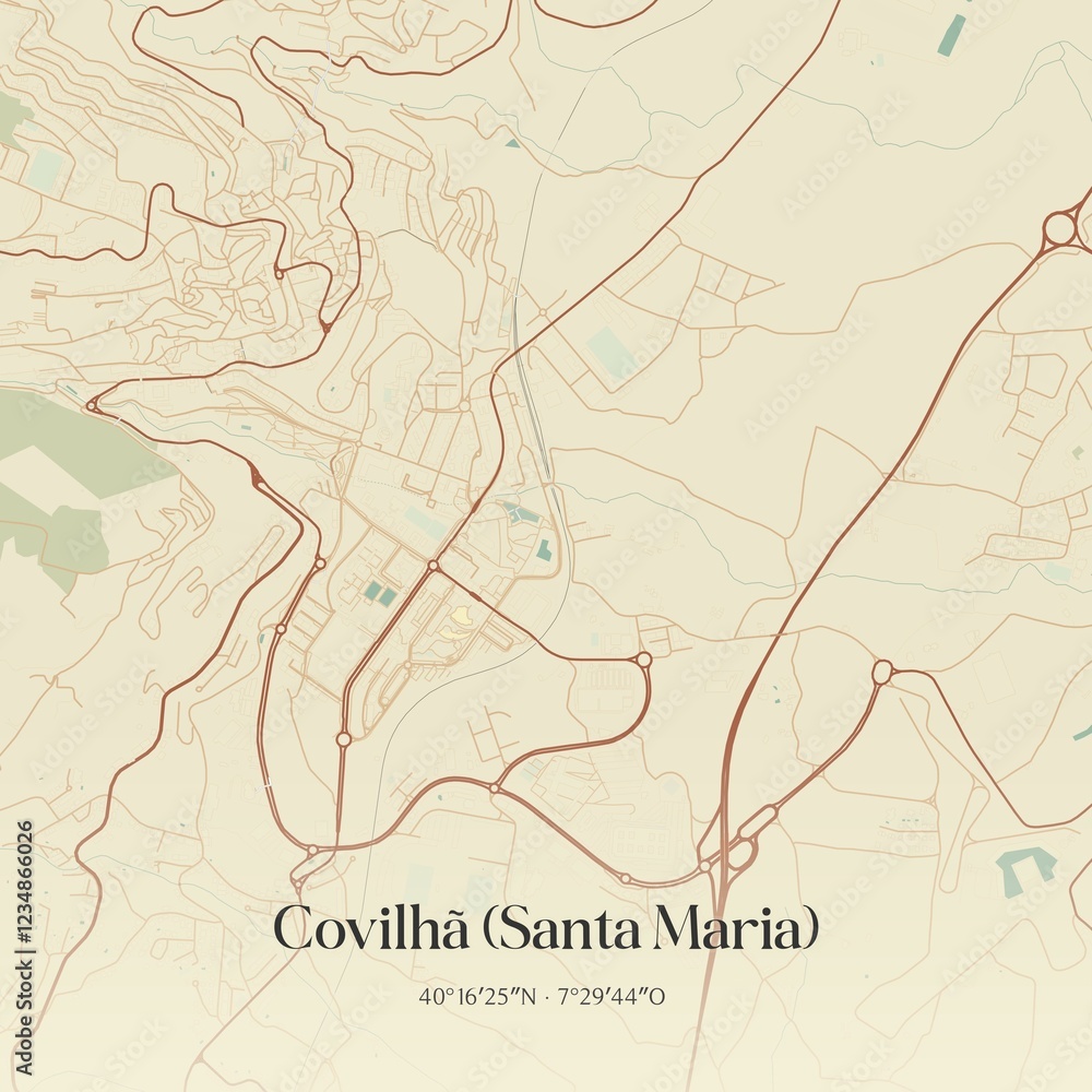 Obraz premium Vintage map of Covilhã (Santa Maria), Portugal.