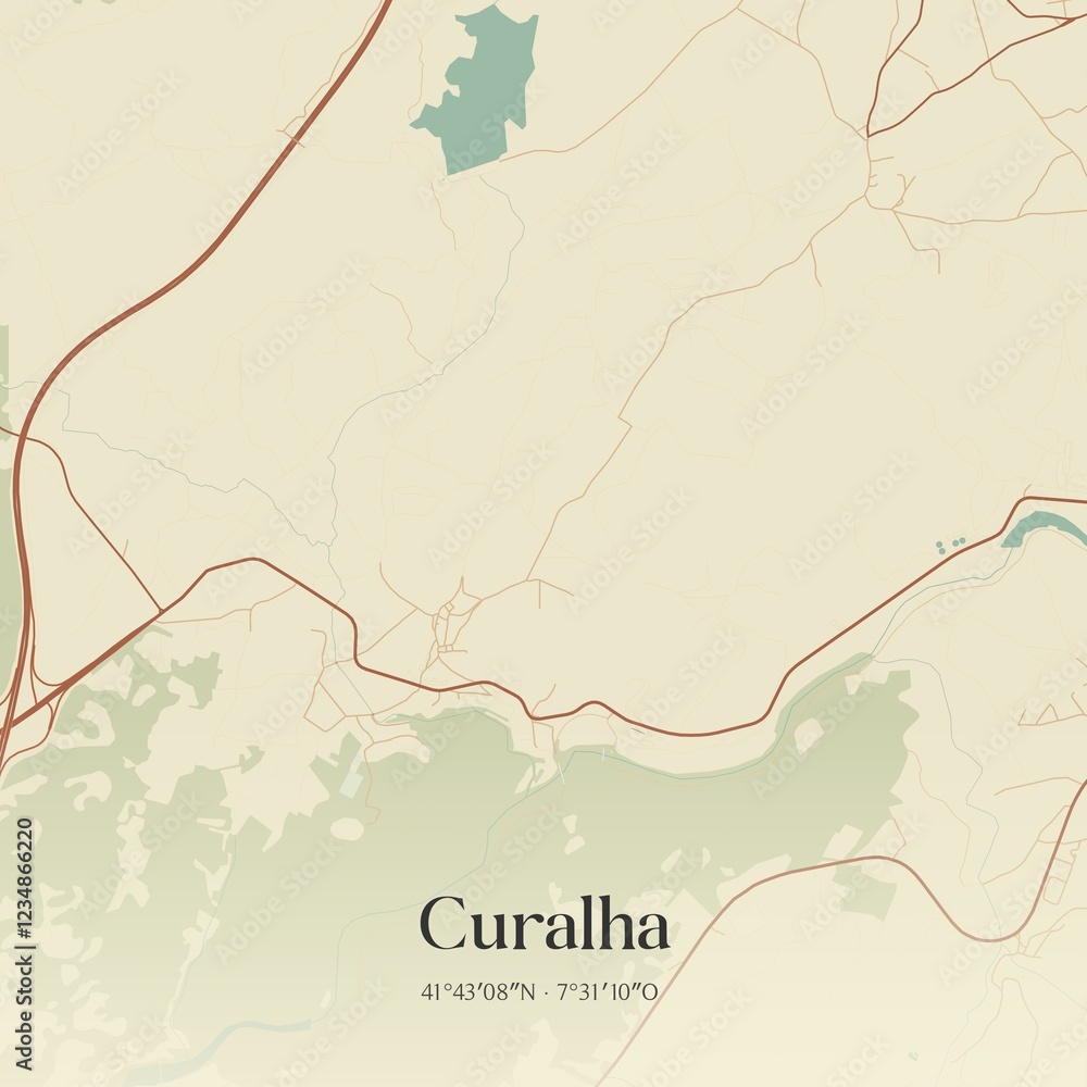 Fototapeta premium Vintage map of Curalha, Portugal. 