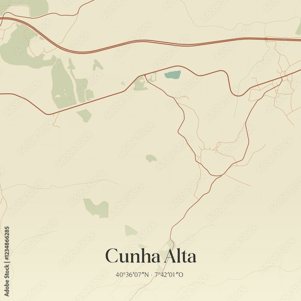 Fototapeta premium Vintage map of Cunha Alta, Portugal. 