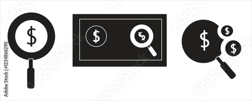 Money search icon. Fund, Dollar loan, Banner template, eps 10 vector illustration.