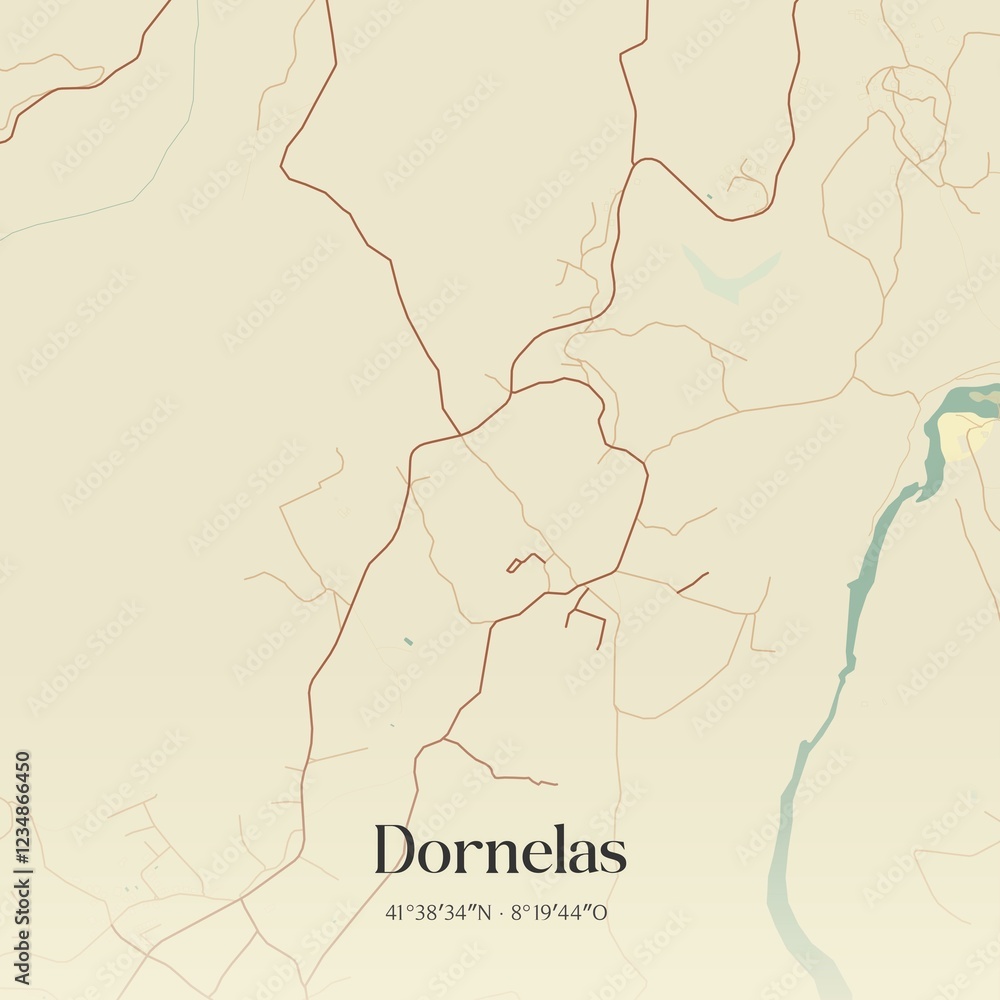 Fototapeta premium Vintage map of Dornelas, Portugal. 