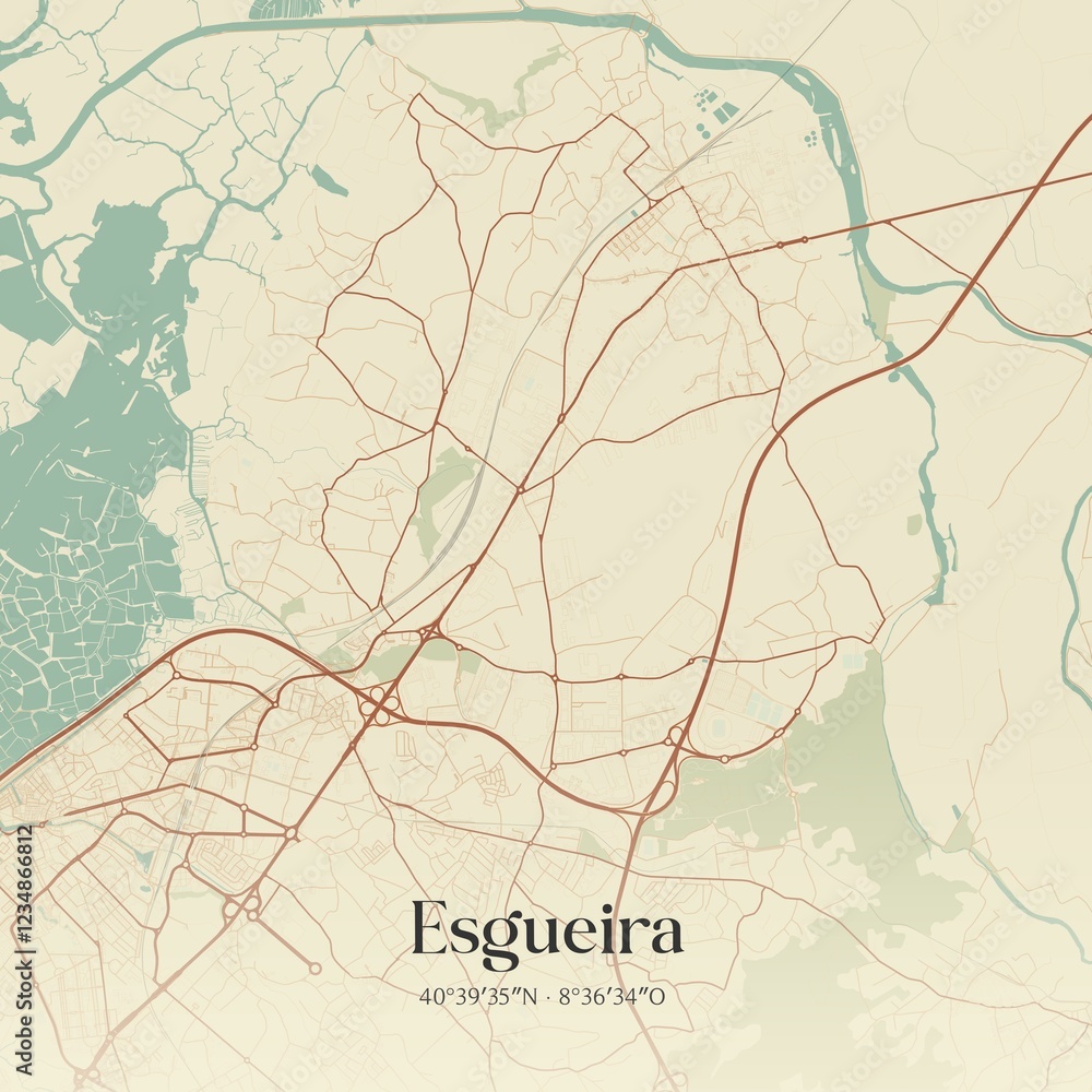Obraz premium Vintage map of Esgueira, Portugal. 