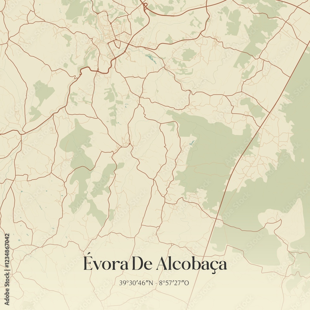 Fototapeta premium Vintage map of �vora De Alcoba�a, Portugal. 