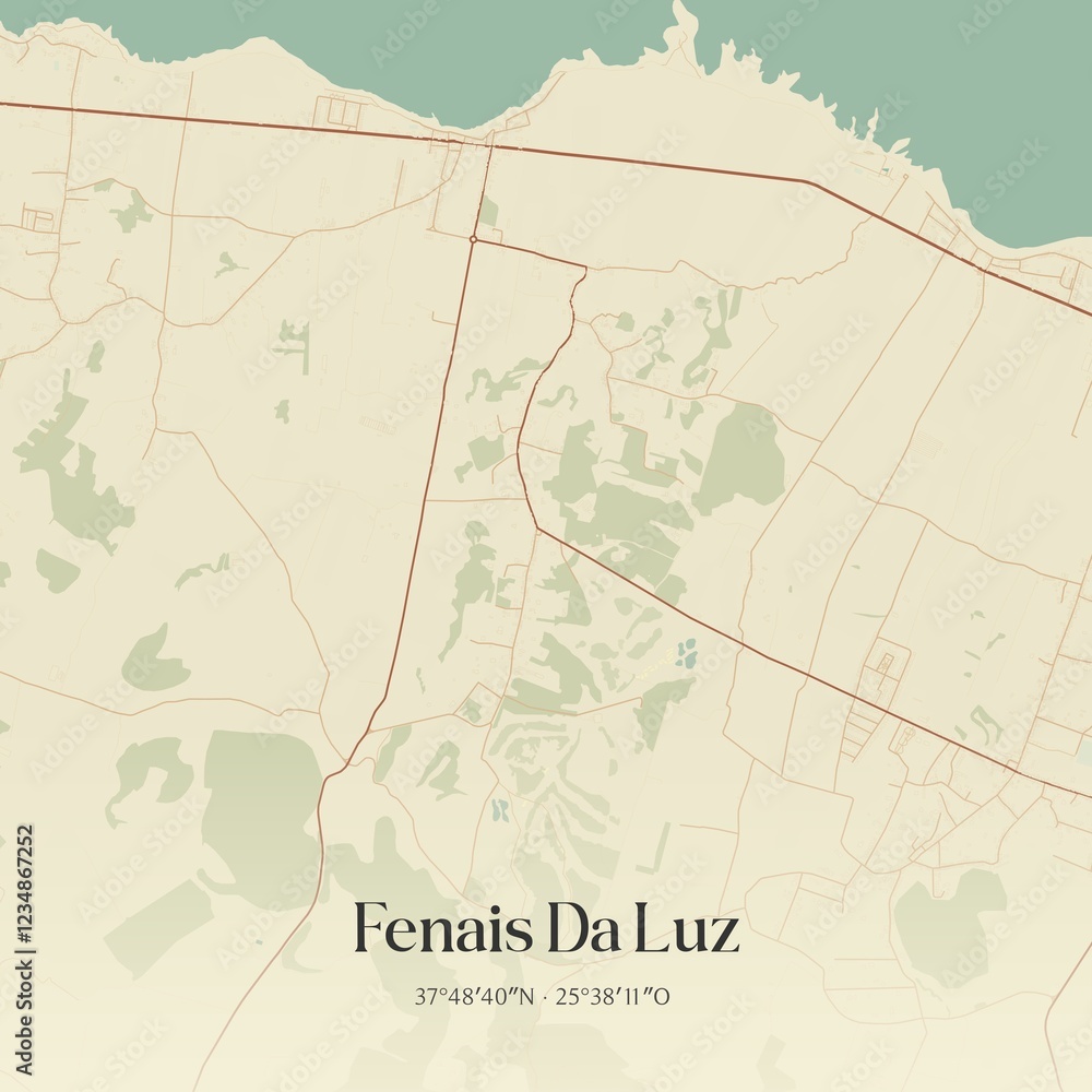 Fototapeta premium Vintage map of Fenais Da Luz, Portugal.