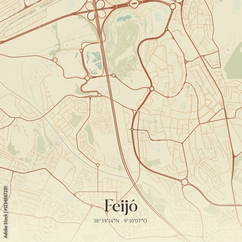 Vintage map of Feij�, Portugal.  photo