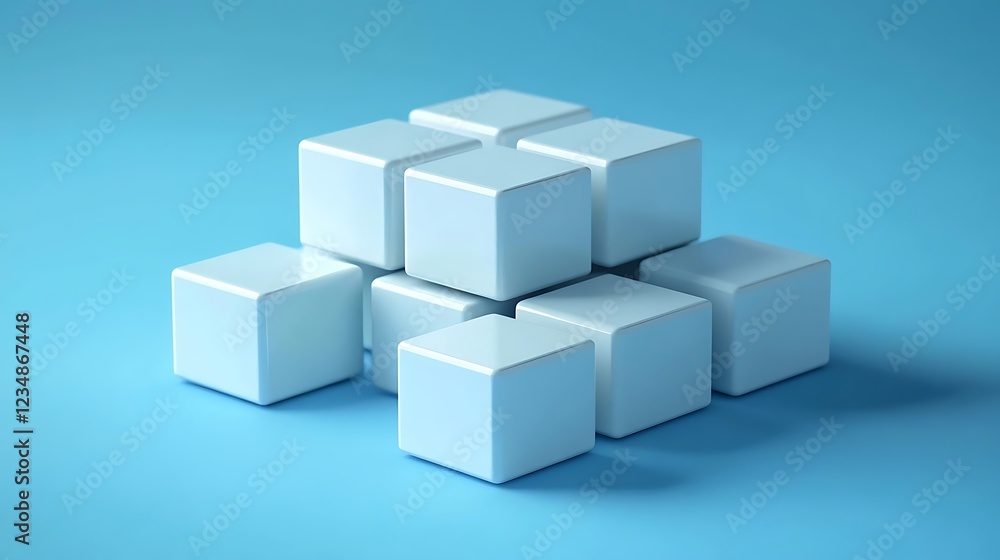 White cubes stack on blue background. 3D shapes White cubes stack on blue background. 3D shapes