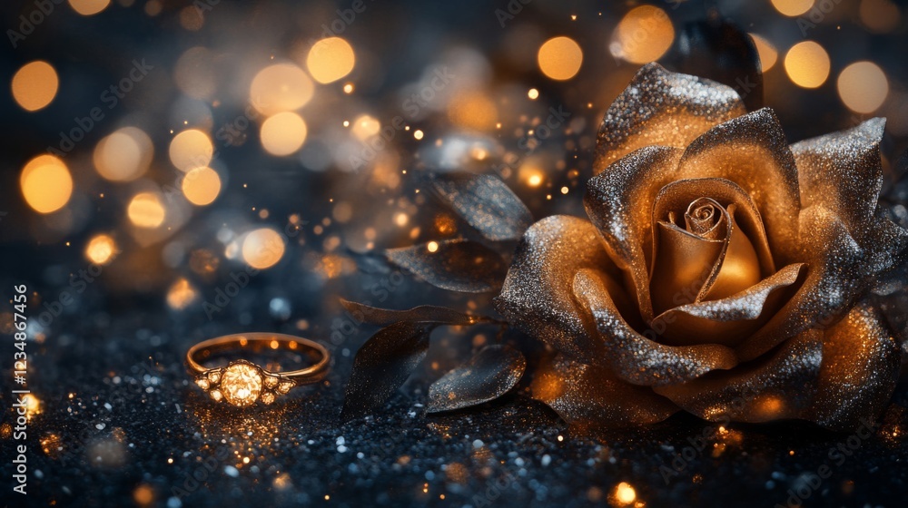 Glittering Gold Rose and Diamond Ring Glittering Gold Rose and Diamond Ring