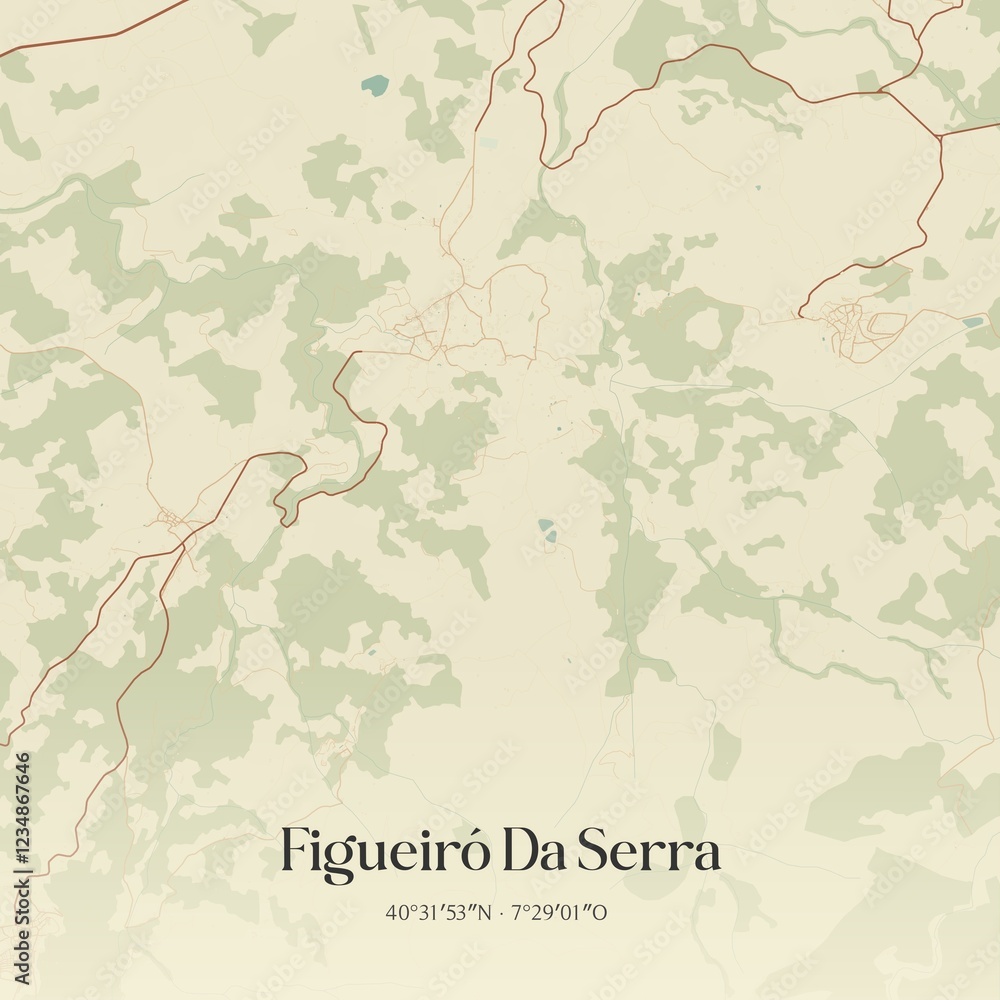 Fototapeta premium Vintage map of Figueir� Da Serra, Portugal. 