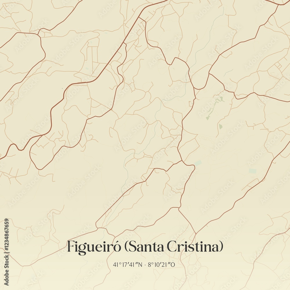 Fototapeta premium Vintage map of Figueir� (Santa Cristina), Portugal. 