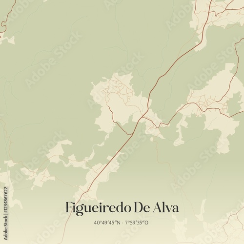 Vintage map of Figueiredo De Alva, Portugal. 