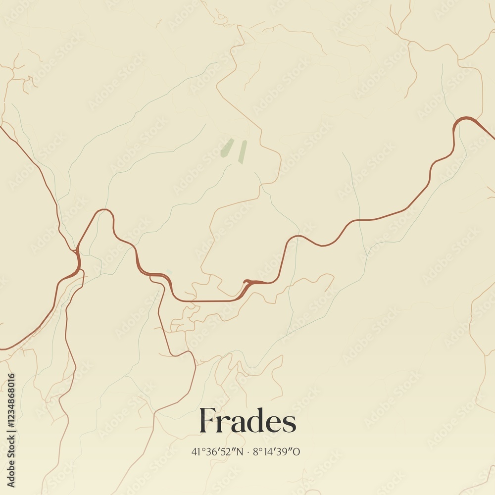 Fototapeta premium Vintage map of Frades, Portugal. 