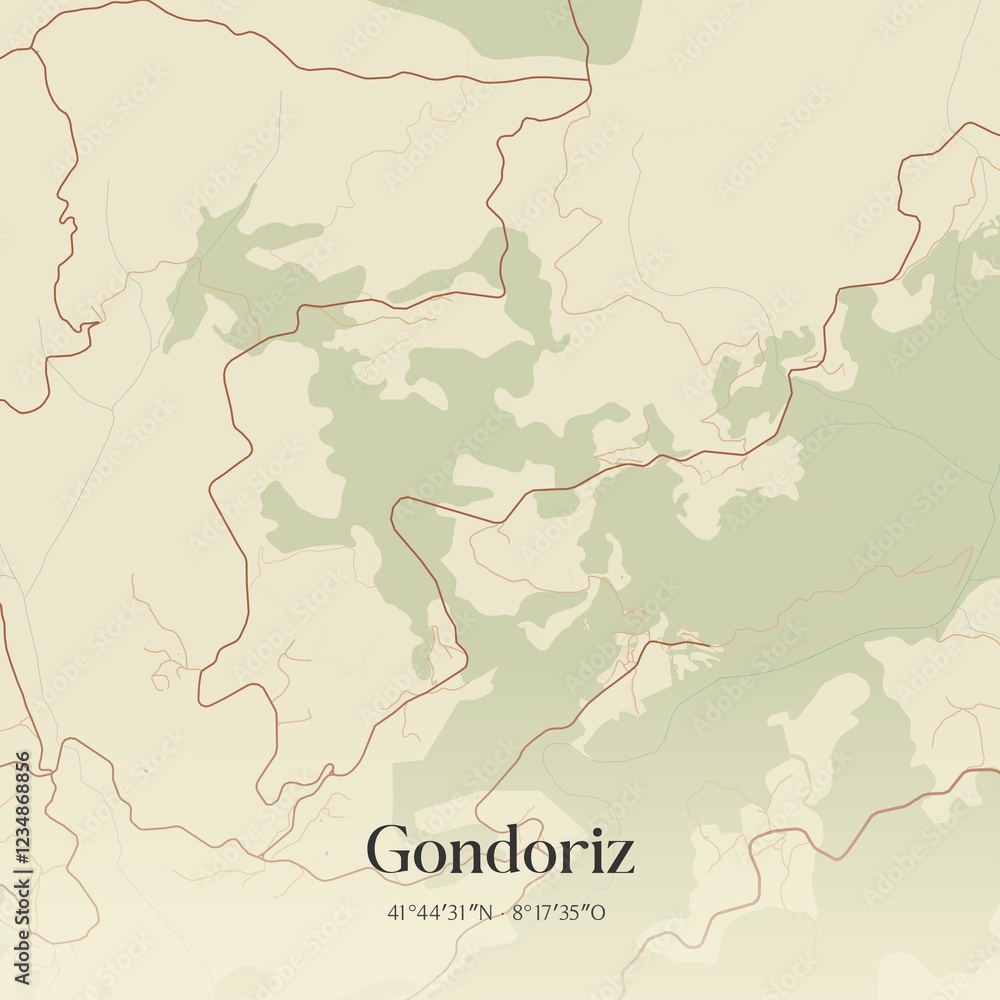 Fototapeta premium Vintage map of Gondoriz, Portugal. 