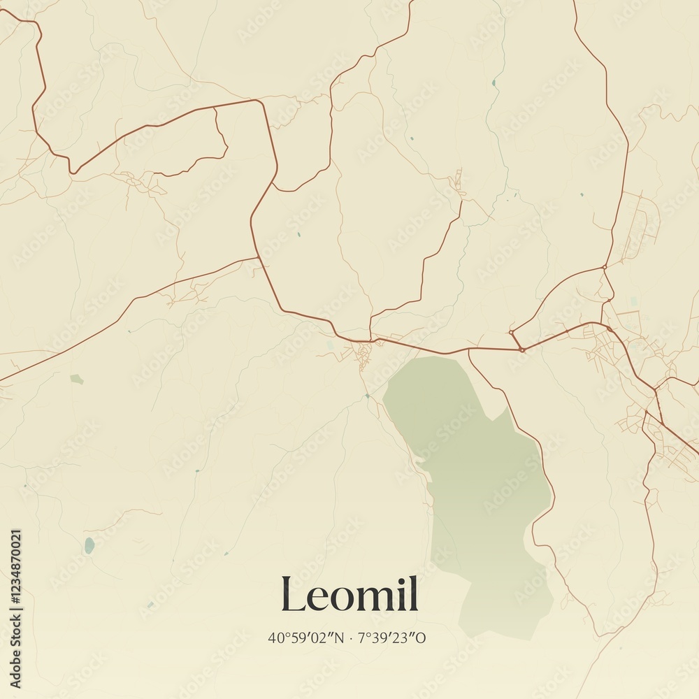 Fototapeta premium Vintage map of Leomil, Portugal. 