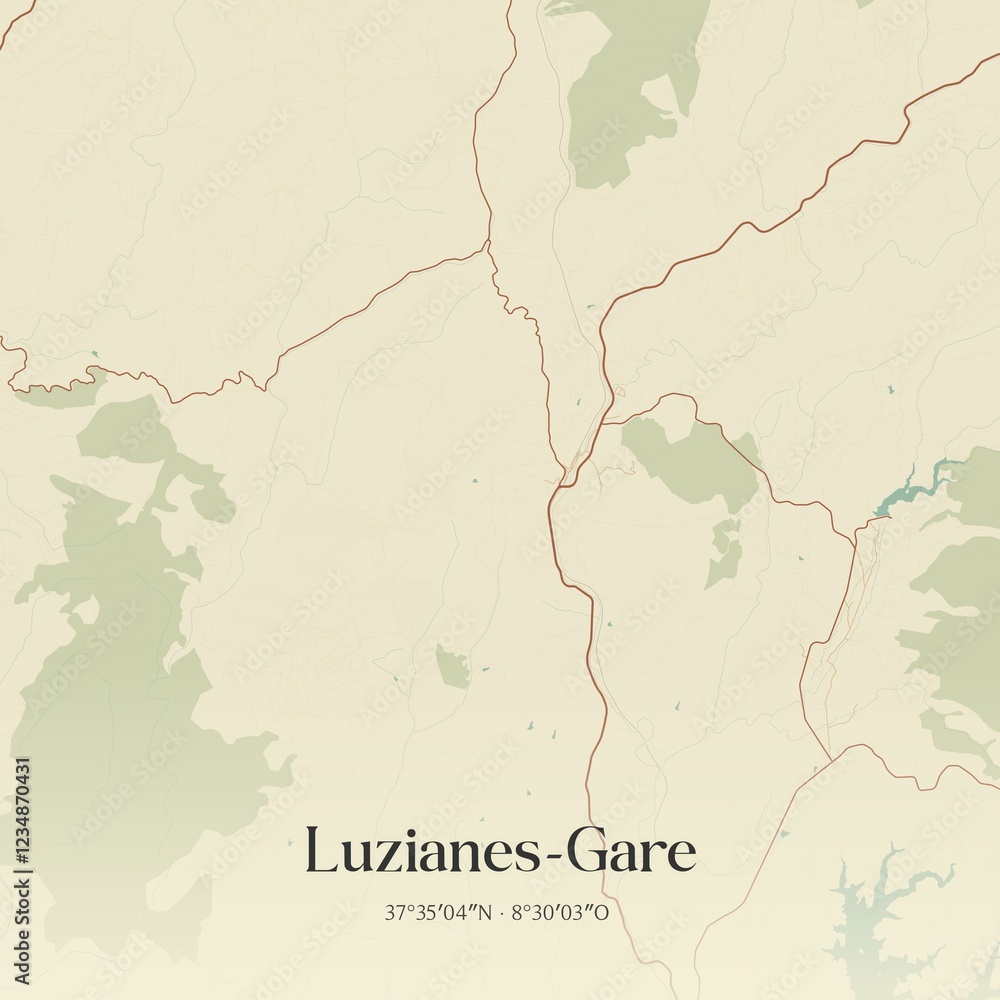 Fototapeta premium Vintage map of Luzianes-Gare, Portugal. 