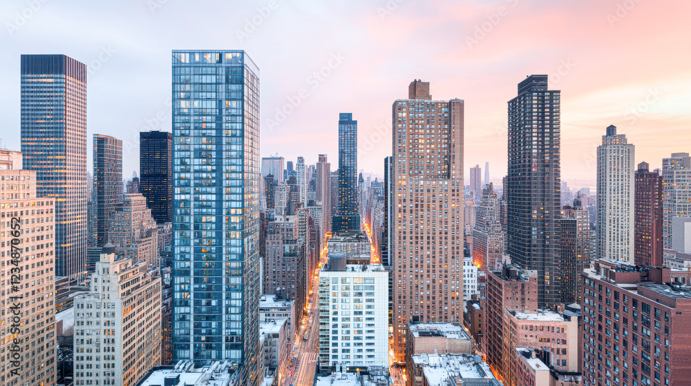 Obraz premium Urban skyline view city landscape vibrant atmosphere