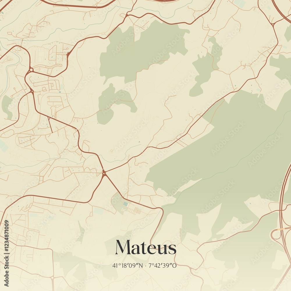 Fototapeta premium Vintage map of Mateus, Portugal. 