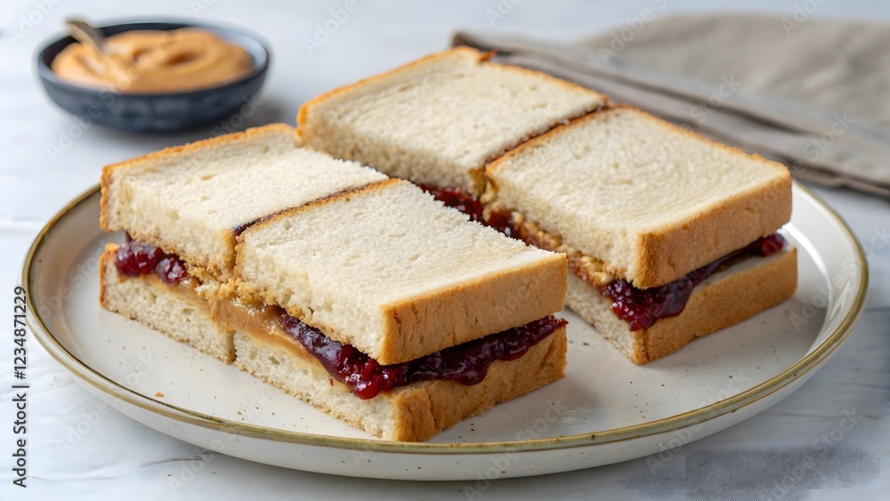 peanut butter and jelly sandwich on a plate peanut butter and jelly sandwich on a plate
