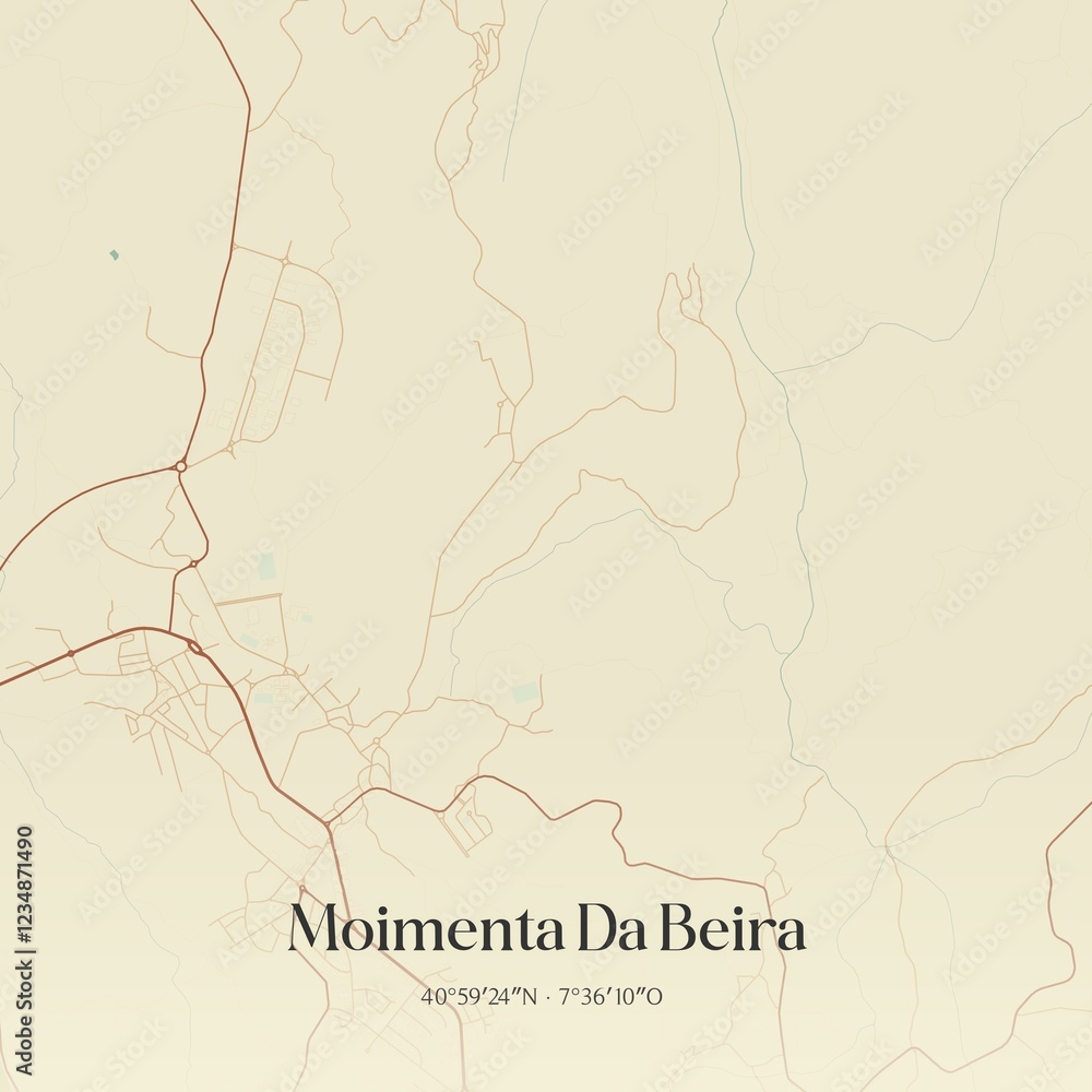 Fototapeta premium Vintage map of Moimenta Da Beira, Portugal. 