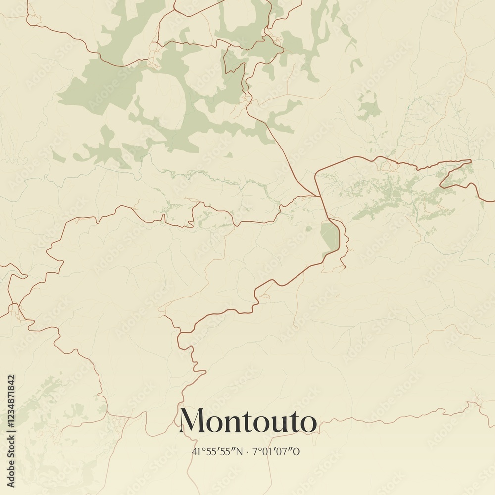 Obraz premium Vintage map of Montouto, Portugal. 
