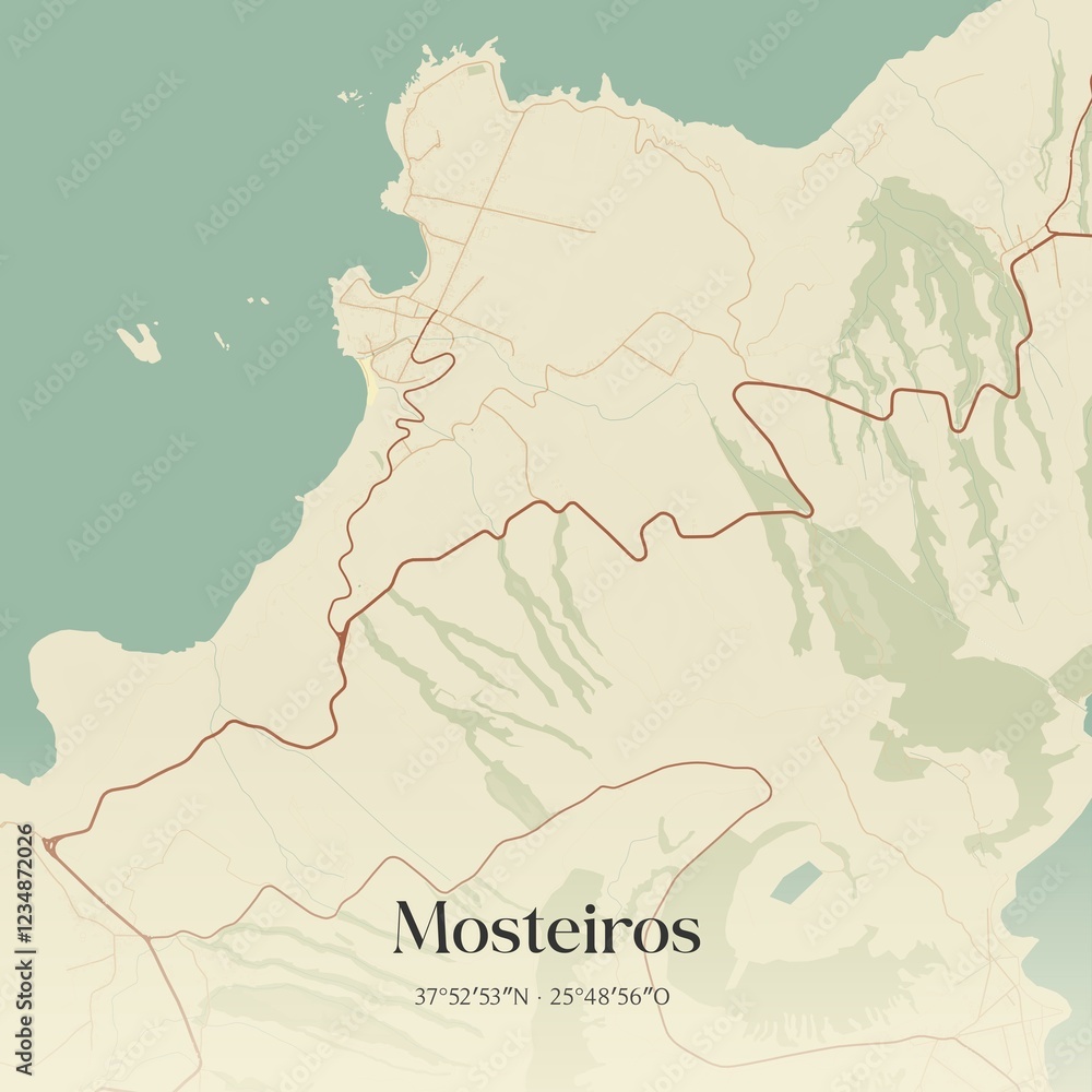 Fototapeta premium Vintage map of Mosteiros, Portugal.